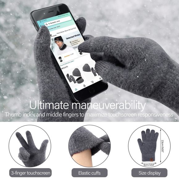 Womens Winter Warm Knit Beanie Hats Glovess Touchscreen Long Scarf Set Skull🖐